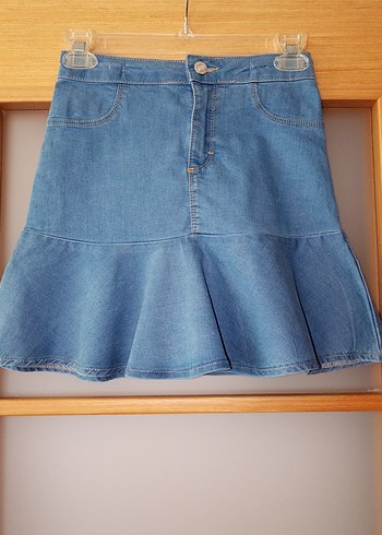 9 Yaş Beden mavi Renk Kız Çocuk Mavi Denim Fırfırlı Etek