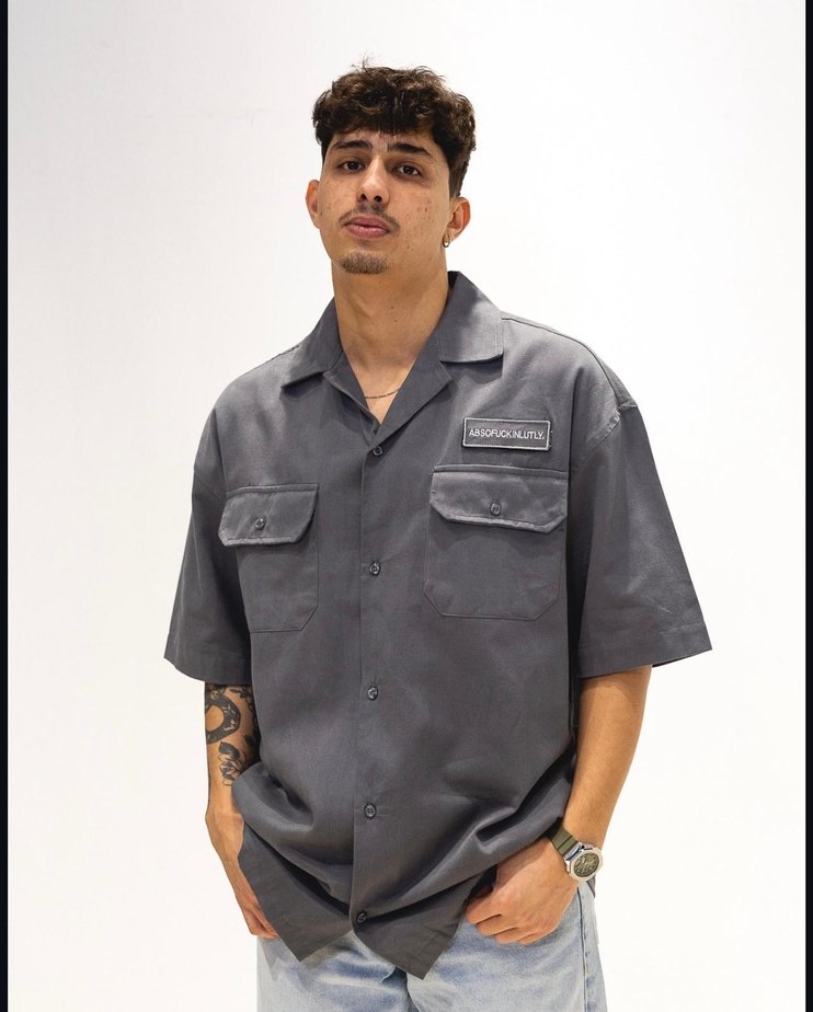 Gri Kısa Kollu Düğmeli Erkek kot Gömlek - Görsel 3