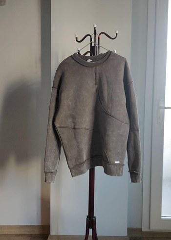 Oversize soluk görünümlü şardonlu yıkamalı gri Sweatshirt