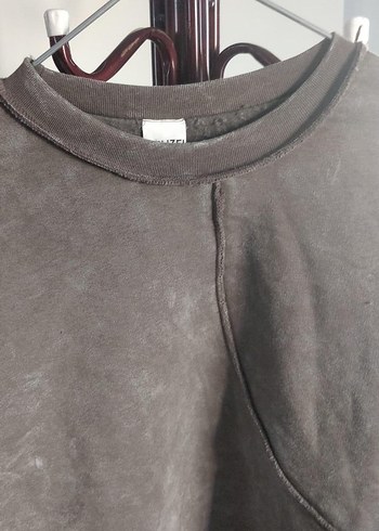 H&M Oversize soluk görünümlü şardonlu yıkamalı gri Sweatshirt