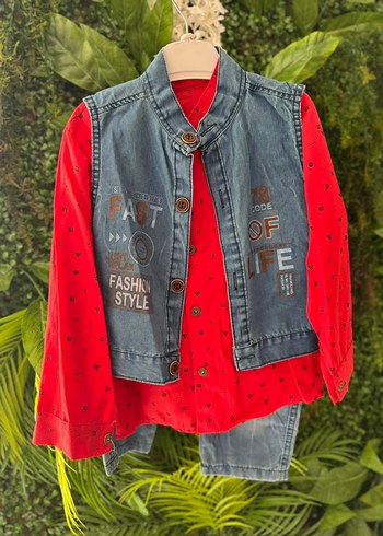 Mini Damla Erkek Çocuk Renkli Batik Desenli Denim Yelek