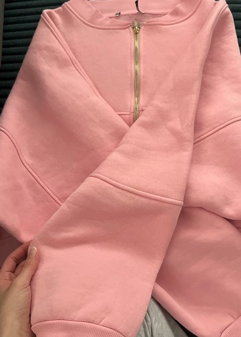 Fermuarlı Pembe Kadın Sweatshirt - Görsel 2