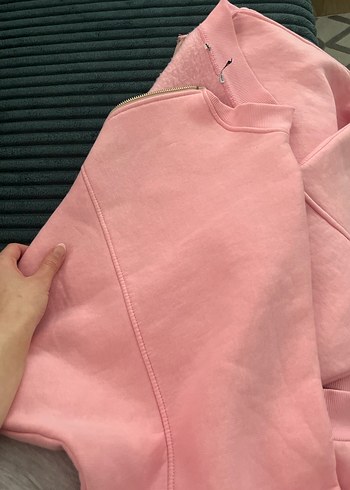 Fermuarlı Pembe Kadın Sweatshirt - Görsel 5