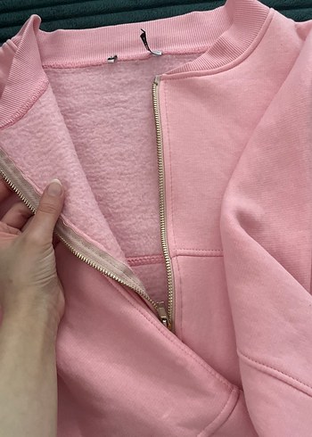 Fermuarlı Pembe Kadın Sweatshirt - Görsel 3