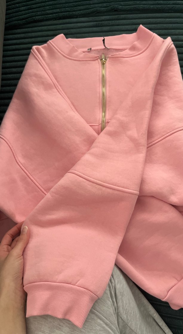 Fermuarlı Pembe Kadın Sweatshirt - Görsel 2