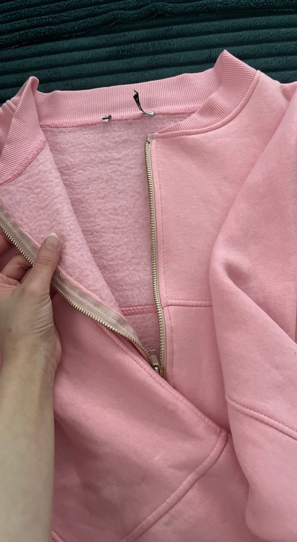 Fermuarlı Pembe Kadın Sweatshirt - Görsel 3