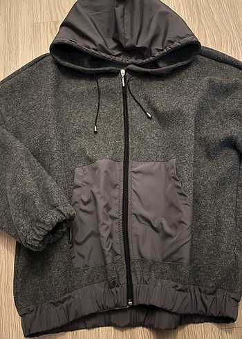 Gri Kapüşonlu Fermuarlı Kadın Ceket - Görsel 5