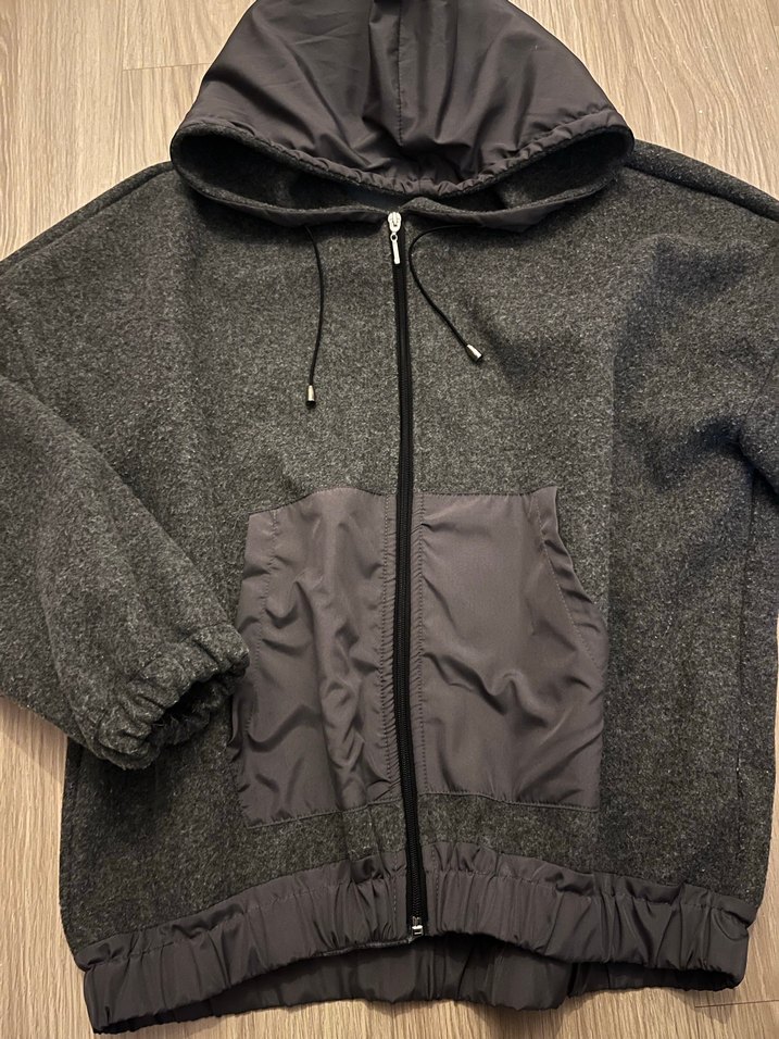 Gri Kapüşonlu Fermuarlı Kadın Ceket - Görsel 5