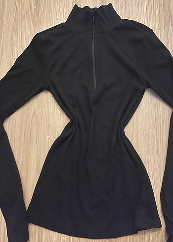 Fermuarlı Siyah Yüksek Yakalı Kadın bluz - Görsel 4