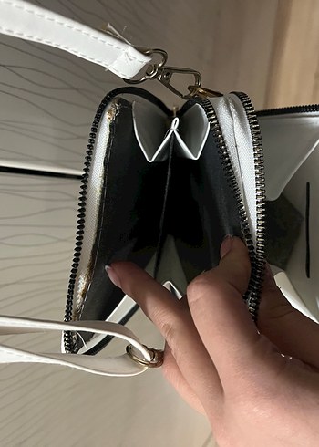 Çizgili Beyaz Kadın Çantası - Görsel 6