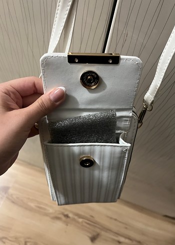 Çizgili Beyaz Kadın Çantası - Görsel 4