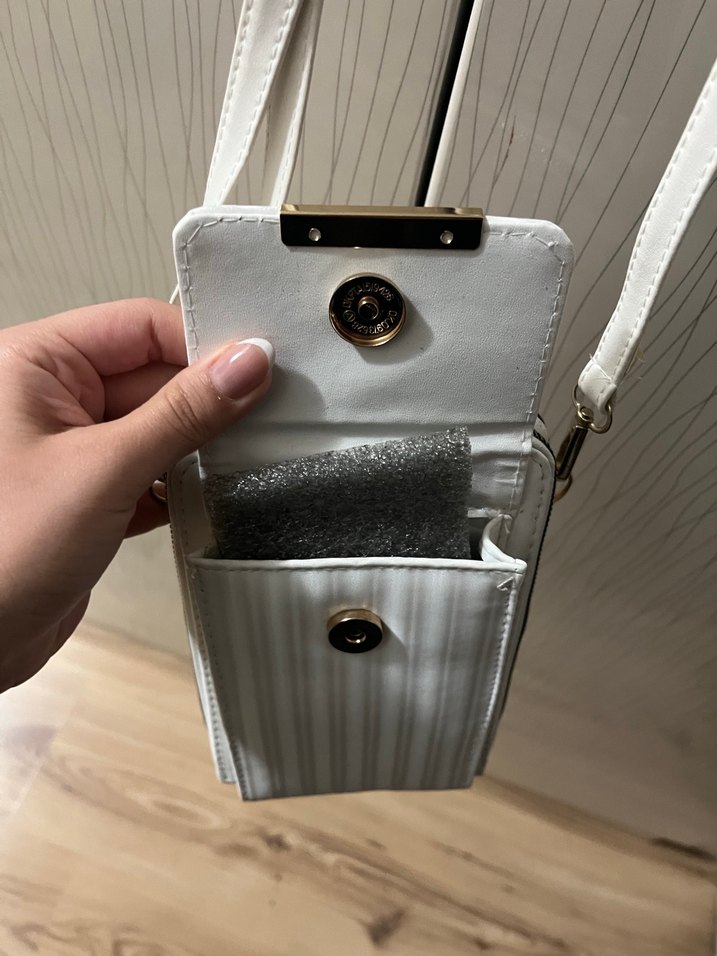 Çizgili Beyaz Kadın Çantası - Görsel 4