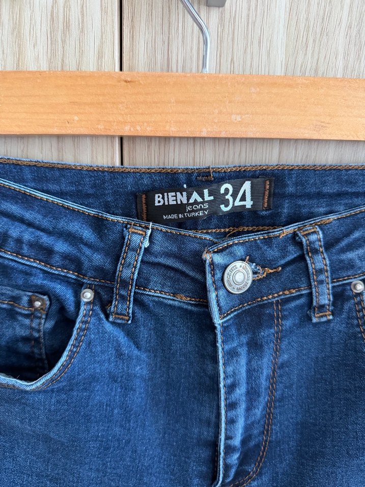 Mavi dar kesim midi kot pantolon - Görsel 2