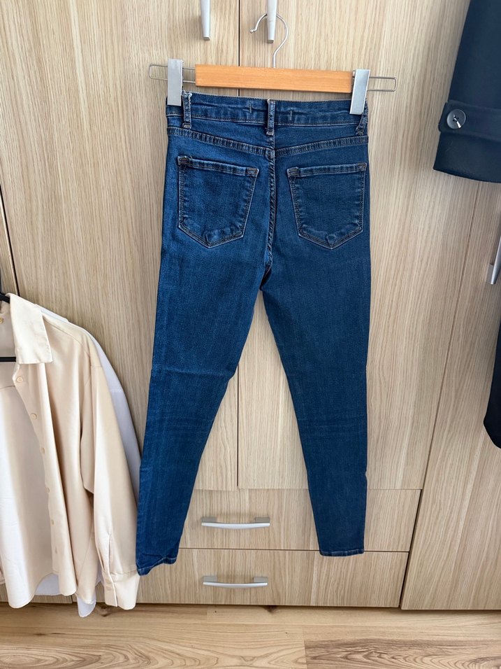 Mavi dar kesim midi kot pantolon - Görsel 4