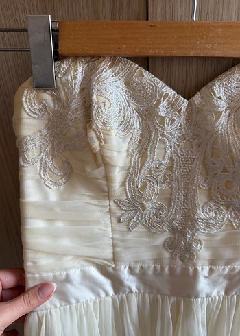 Askısız Mini Beyaz Vintage Gelinlik - Görsel 3