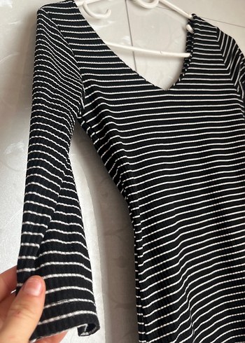 V Yaka Çizgili Hamile Uzun Kollu Tişört - Görsel 2