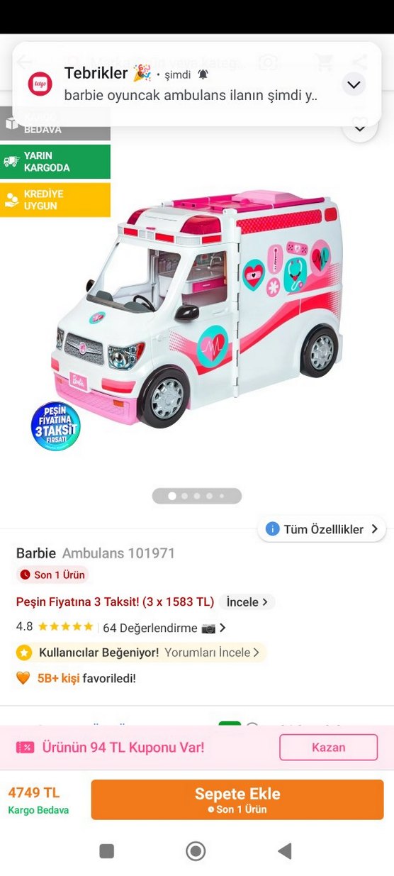 Barbie Pembe Ambulans Oyuncak Araba - Görsel 4