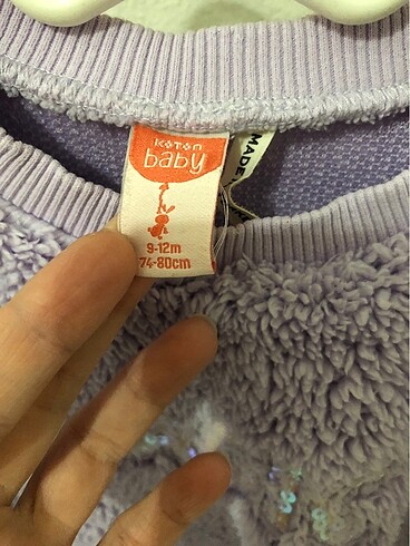 9-12 Ay Beden mor Renk Koton bebek 2adet peluş sweat