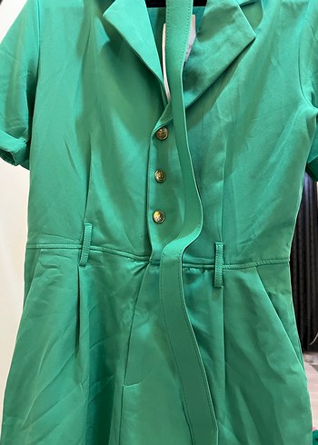 Düğmeli Yeşil Kısa Tulum - Görsel 3