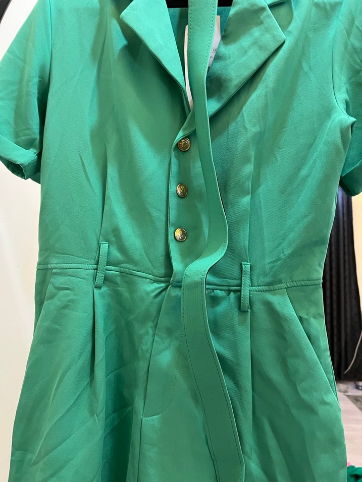 Düğmeli Yeşil Kısa Tulum - Görsel 3