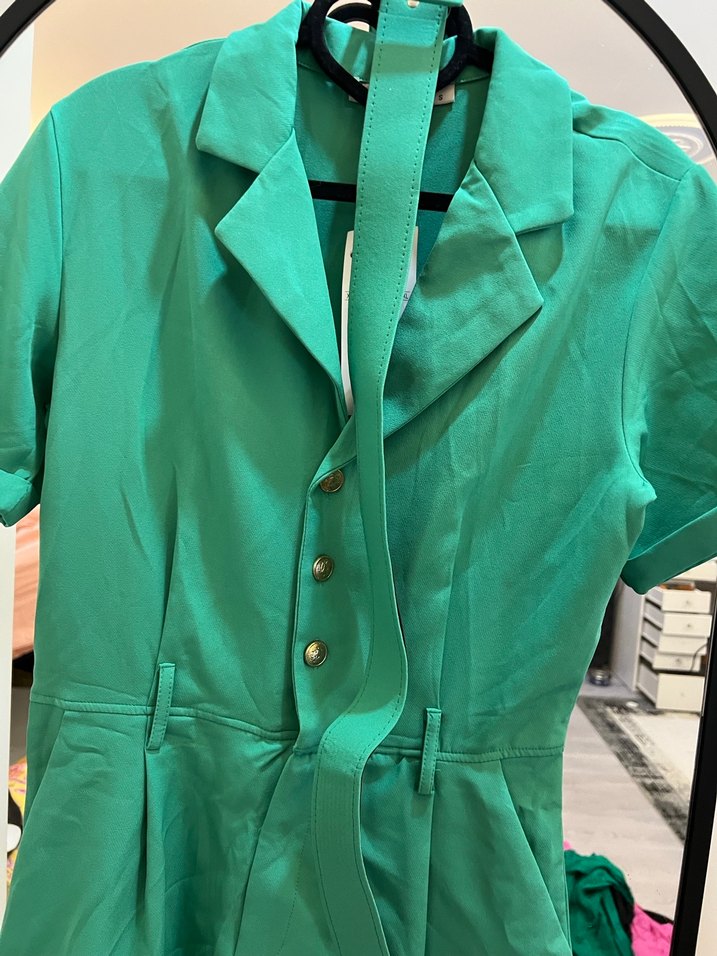 Düğmeli Yeşil Kısa Tulum - Görsel 2