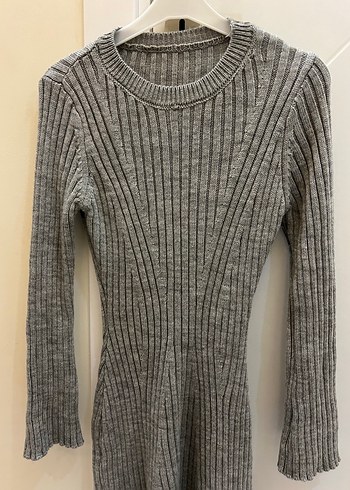 Gri Kadın Triko Uzun Elbise - Görsel 2