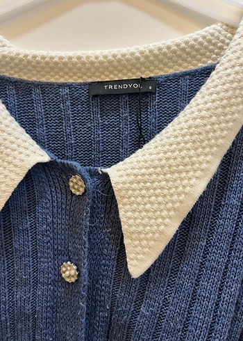 Mavi Örgü Uzun Kollu Kadın Kazak - Görsel 2