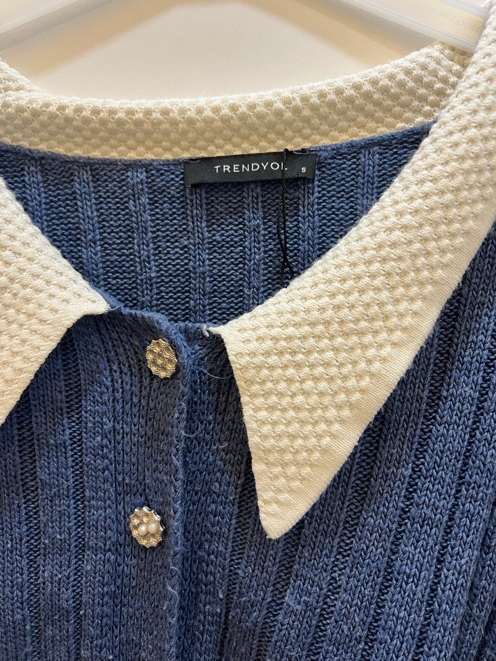 Mavi Örgü Uzun Kollu Kadın Kazak - Görsel 2