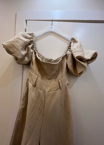 Bej Kadın Uzun Keten Tulum - Görsel 2