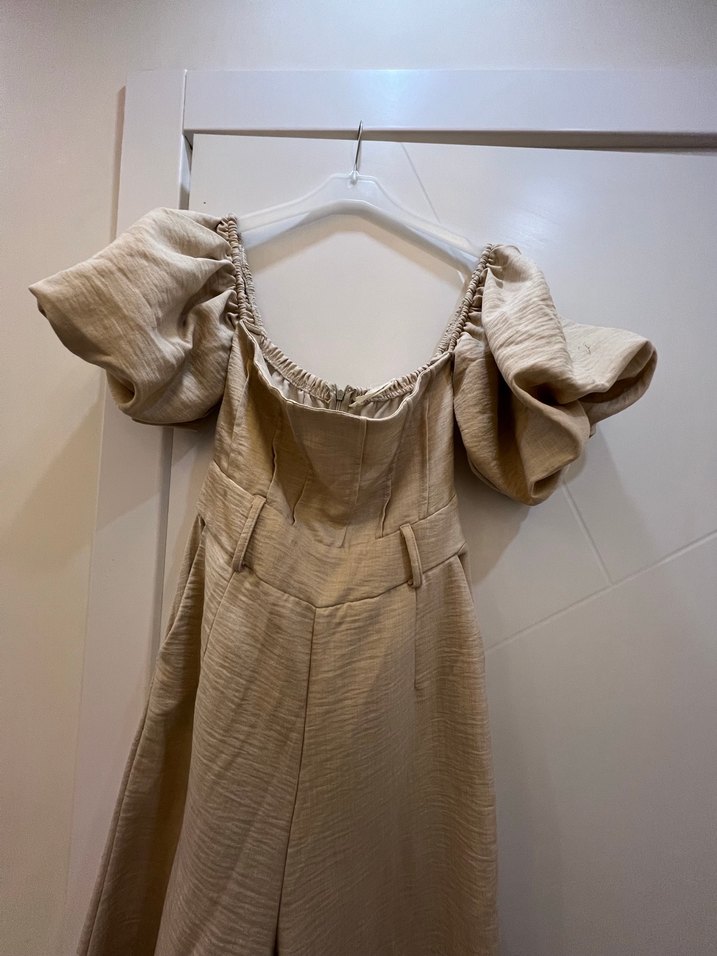 Bej Kadın Uzun Keten Tulum - Görsel 2