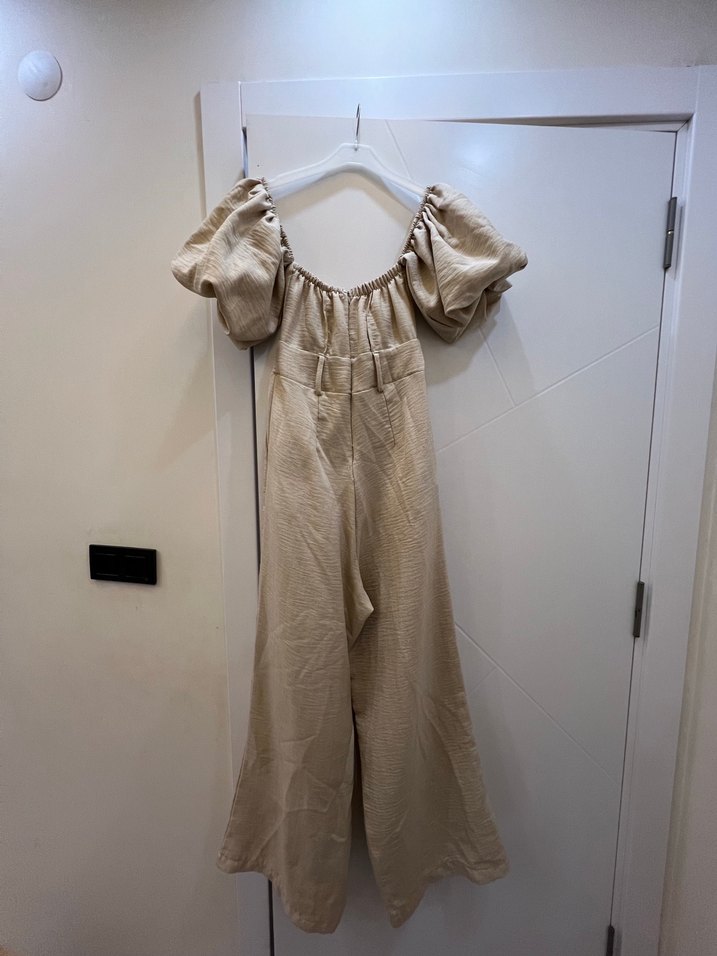 Bej Kadın Uzun Keten Tulum - Görsel 3