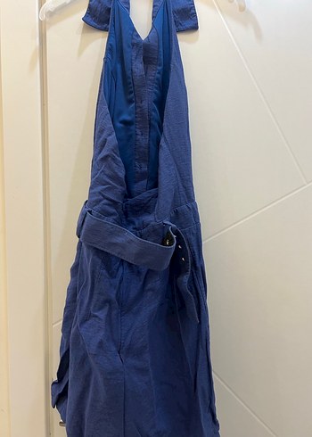 Lacivert Keten Midi Kadın Tulum - Görsel 2