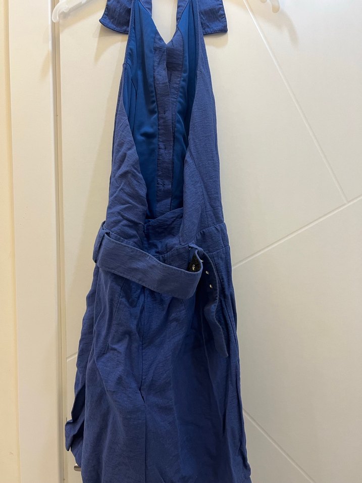 Lacivert Keten Midi Kadın Tulum - Görsel 2