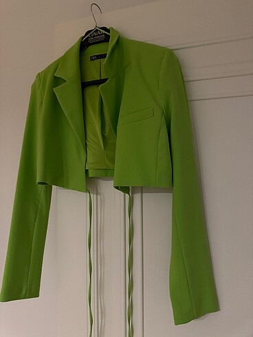 s Beden yeşil Renk Crop Blazer