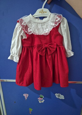 6-9 Ay Beden Dantel Detaylı Beyaz Nakışlı Kız Elbise