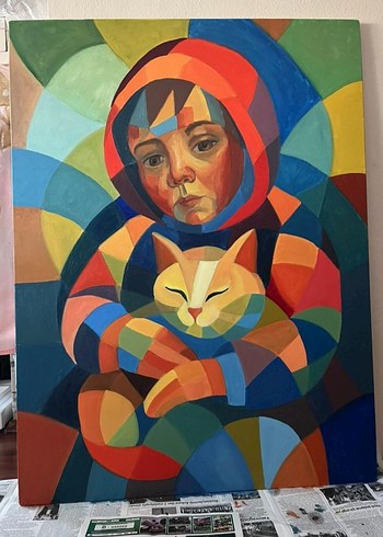 90×120 boyunda yağlı boya ile yapılmış,masumiyet konulu Tuval