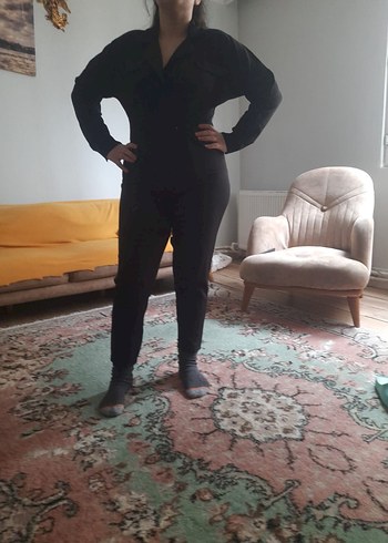 Siyah Kadın Uzun Kollu Tulum - Görsel 6