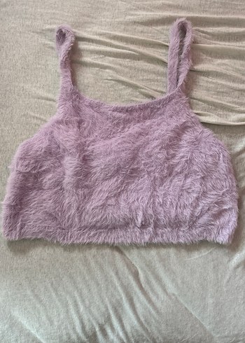 Mor Kürklü Kadın Crop Top