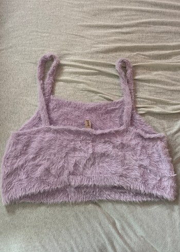 H&M Mor Kürklü Kadın Crop Top