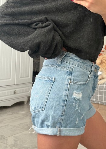s Beden gri Renk Addax Kadın Denim Mini Şort