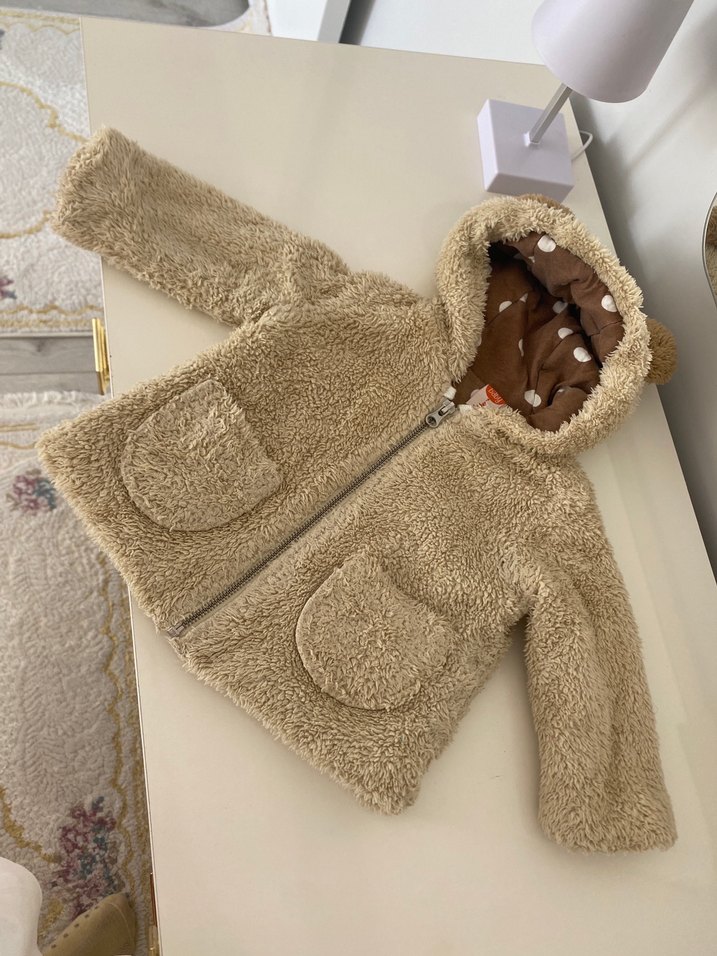 Kapüşonlu Peluş Mont - Görsel 2