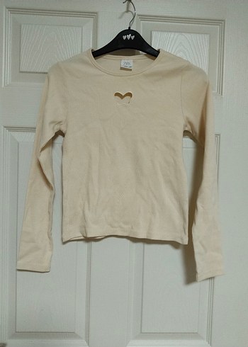 Kız Çocuk Bej Uzun Kollu Basic Tişört - Görsel 3