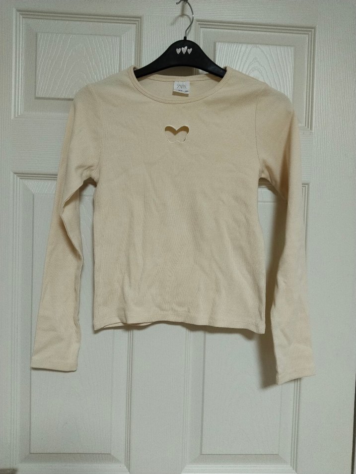 Kız Çocuk Bej Uzun Kollu Basic Tişört - Görsel 3