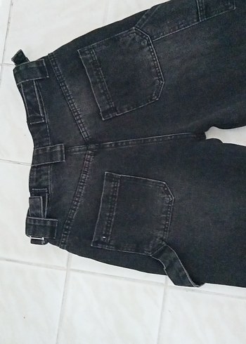 Kemerli Siyah Kadın Bol Kesim Denim Pantolon BAGYY - Görsel 5
