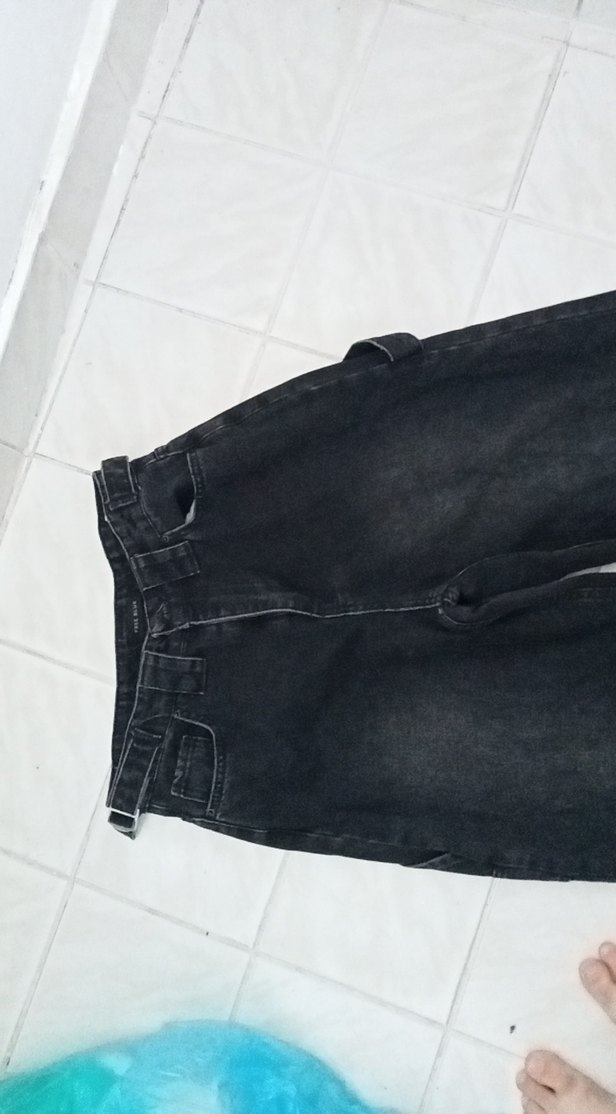 Kemerli Siyah Kadın Bol Kesim Denim Pantolon BAGYY - Görsel 2