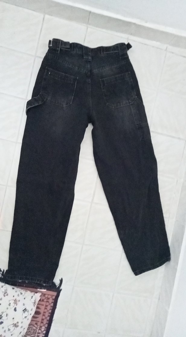 Kemerli Siyah Kadın Bol Kesim Denim Pantolon BAGYY - Görsel 4