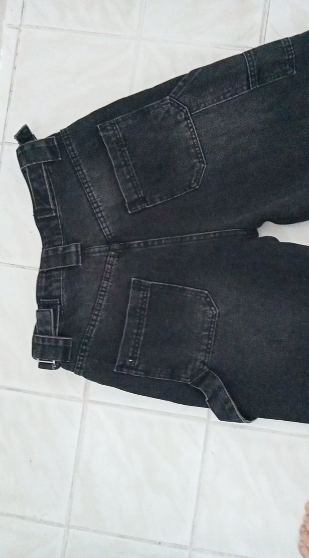 Kemerli Siyah Kadın Bol Kesim Denim Pantolon BAGYY - Görsel 5