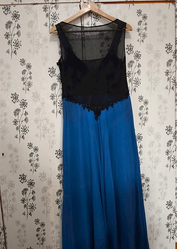 Lacivert İşlemeli Uzun Kadın Abiye Elbise - Görsel 6