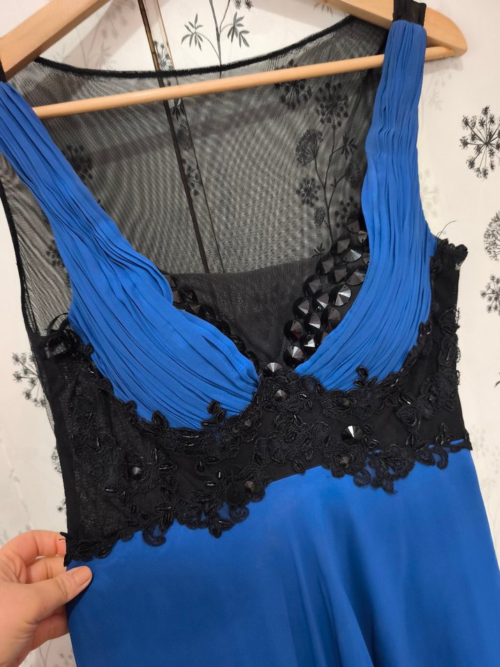 Lacivert İşlemeli Uzun Kadın Abiye Elbise - Görsel 5