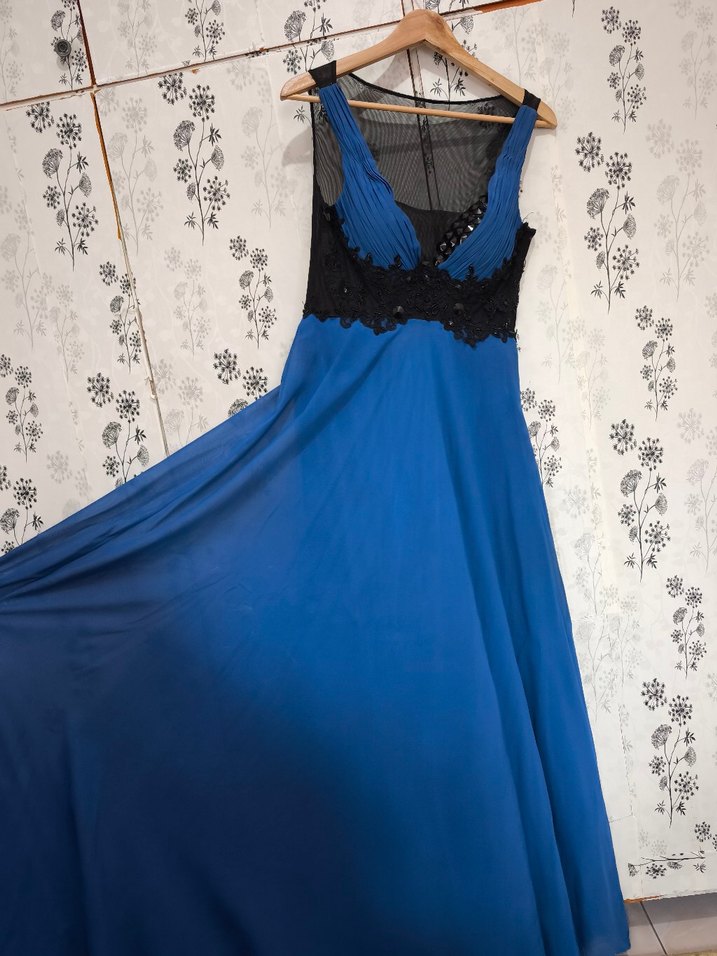 Lacivert İşlemeli Uzun Kadın Abiye Elbise - Görsel 2